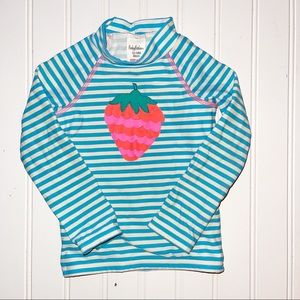 Mini Boden Teal White Stripe Strawberry Rashguard Sz 12-18 months